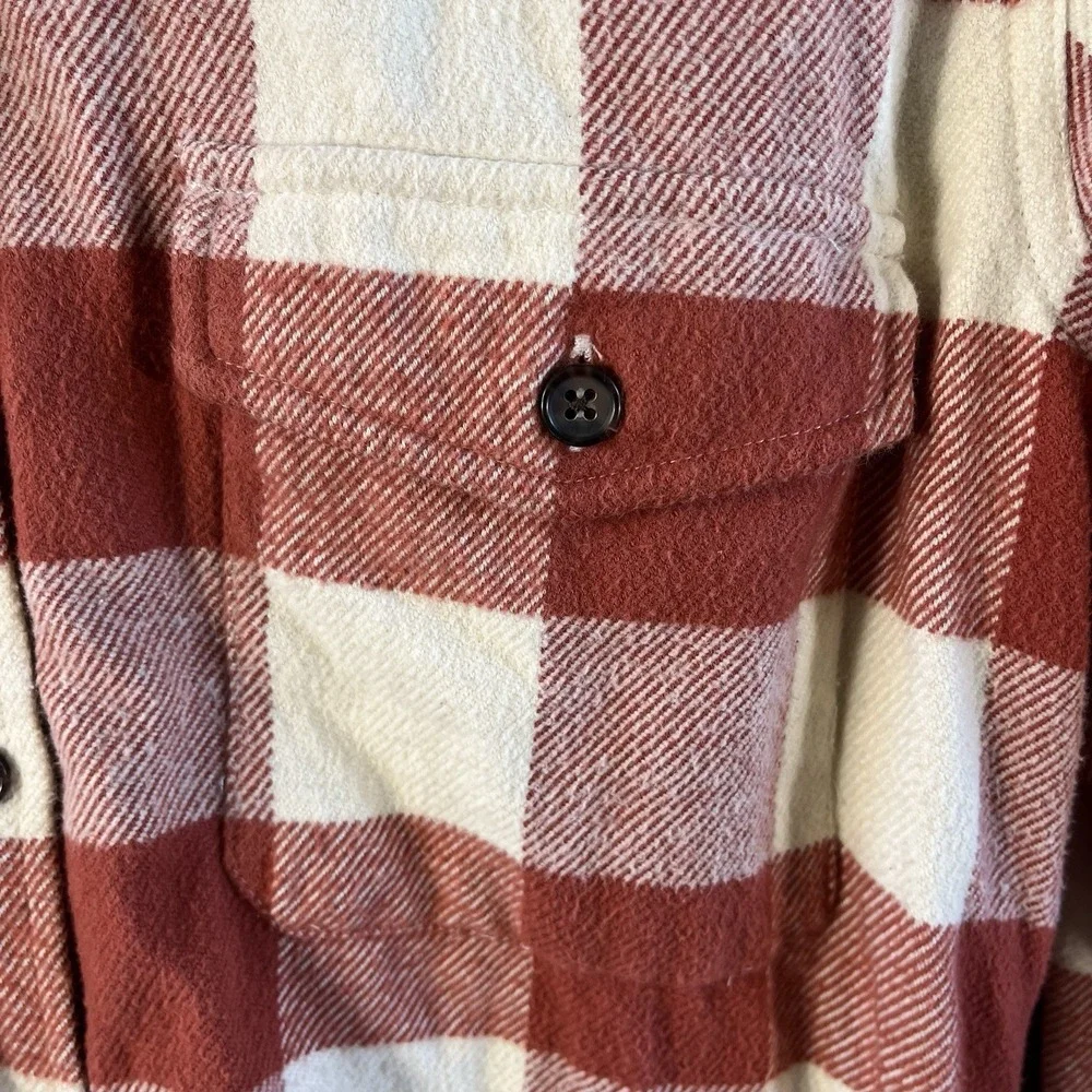 Marine Layer Flannel Shirt Mens Small Red Cream Buffalo Plaid Button Down 14855